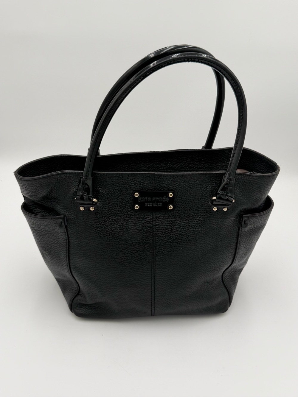 Kate Spade Pebbled Leather Hobo Handbag Purse Black Double Handle Zip Top